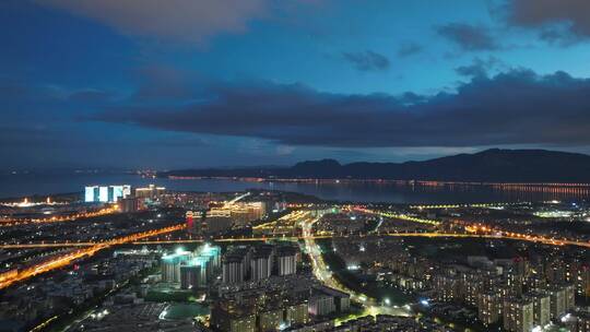 昆明滇池城市上空夜景延时