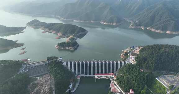 金寨梅山水库风景区大坝水力发电站航拍