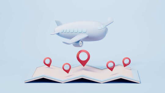 飞机与地图导航循环动画3D渲染
