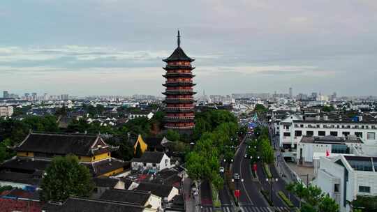 苏州姑苏区北寺塔古建筑航拍大景视频素材模板下载