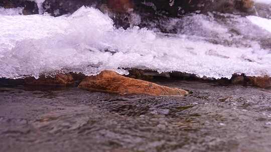 初春 冰雪融化 解冻 冰层 流水 融冰 河流