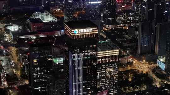 深圳南山区CBD高楼大厦夜景航拍