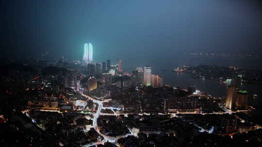 厦门夜景中山路双子塔中华城街道