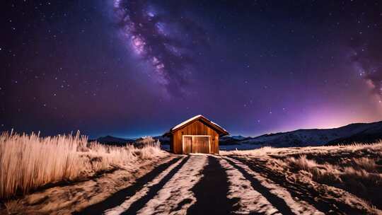 星空下的山间木屋