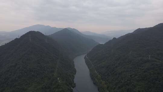 湖南郴州东江湖小东江清晨迷雾航拍