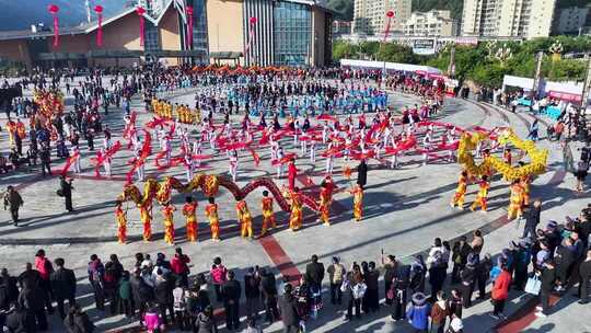 4k航拍民族团结 少数民族活动跳舞