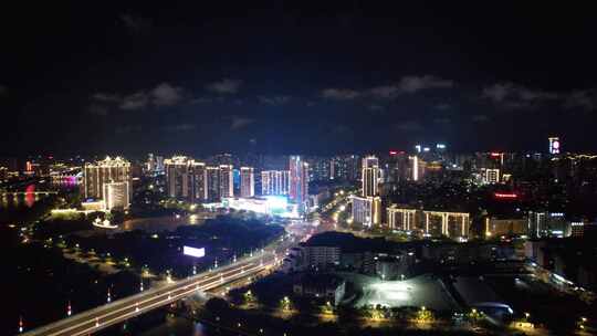 江西赣州章水两岸夜景灯光航拍