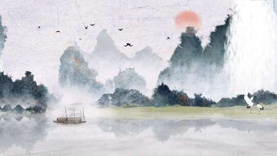 水墨山水古风意境场景