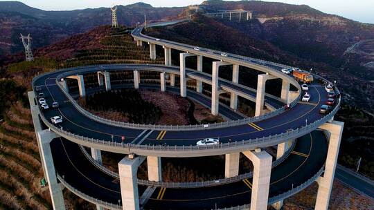 山西省太原市天龙山高架桥航拍摄影4K