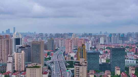 上海市杨浦区大柏树立交桥航拍车流交通城市