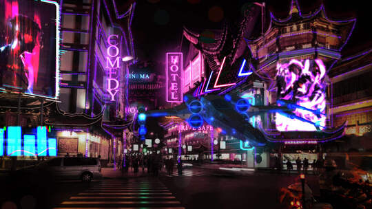赛博朋克未来炫酷科技感霓虹灯城市夜景