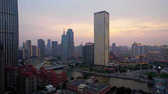 天津市中心海河风景城市夜景航拍