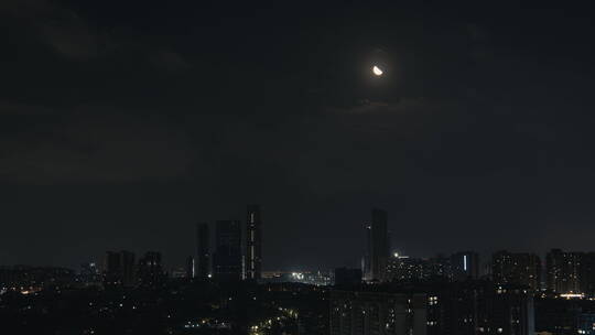 城市夜景月亮升起延时视频