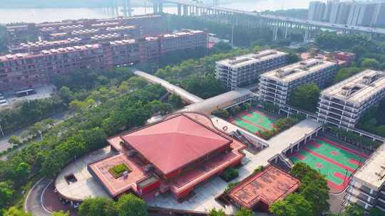 广州美术学院大学城校区航拍校园番禺区风景视频素材模板下载