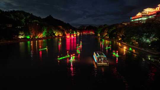 广西桂林两江四湖桂湖航拍城市夜景风光