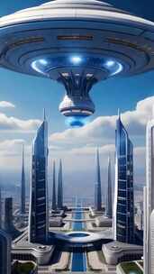 竖屏科幻未来城市UFO飞行器