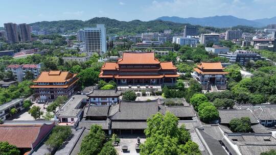 福州西禅古寺航拍寺庙古建筑城市景观风景