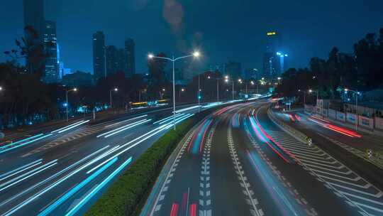 深圳夜晚城市公路道路繁忙车流灯轨延时