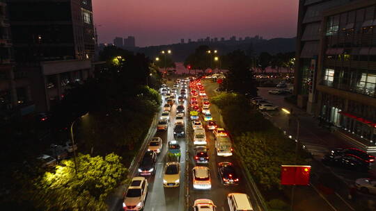 湖北宜昌城市航拍夜景车流堵车4K