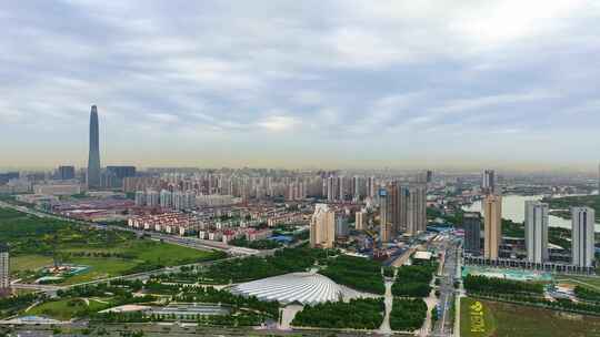 4K航拍天津滨海新区城市风光