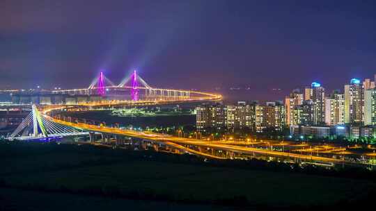 大跨海桥夜晚灯光秀延时