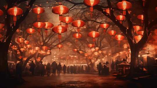 人门在新年的喜庆气氛、灯笼、夜会