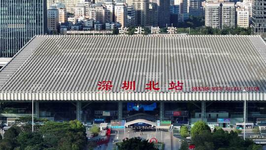 深圳北站航拍高铁动车交通枢纽视频素材模板下载
