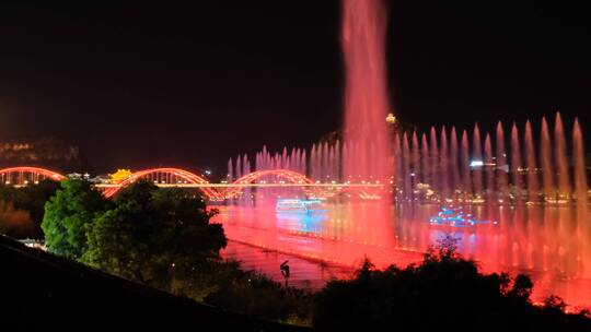 广西柳州夜景柳江音乐喷泉风景