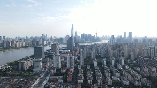 上海杨浦区黄浦江杨浦全景4K航拍视频素材模板下载