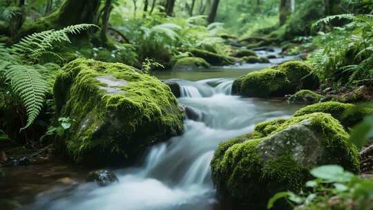 森林中流淌的潺潺溪流