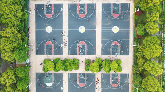航拍城市运动健身篮球场