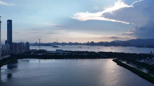 福建厦门海边夕阳晚霞航拍