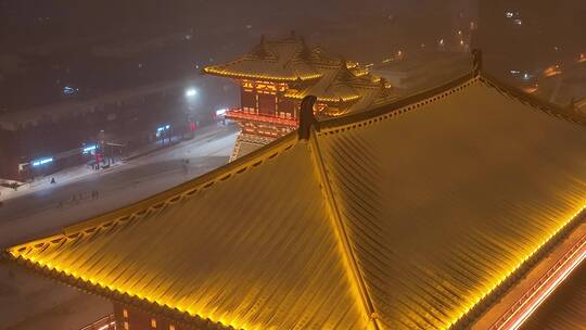 航拍洛阳应天门雪景