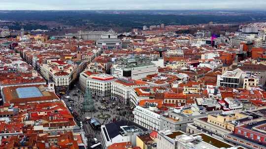 西班牙城市标志性建筑俯瞰全景