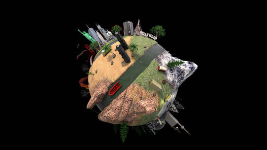 3D旅行城市建模地球旋转动画带透明通道视频