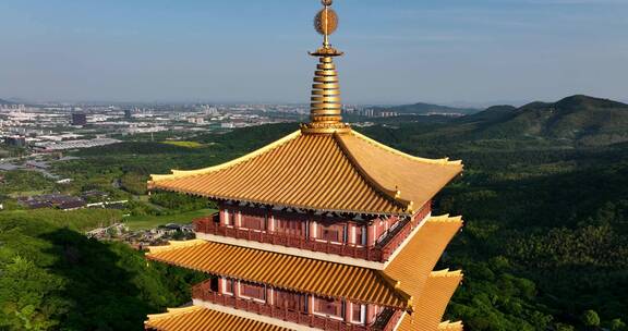 航拍南京地标建筑牛首山风景区