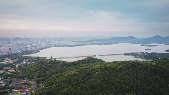 航拍杭州西湖/宝石山/白堤黄龙体育中心