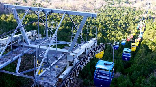 济南市千佛山景区索道缆车公共交通运行实拍