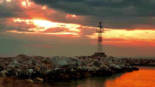 延时日落海南唯美浪漫海边夕阳天空云彩落日风景