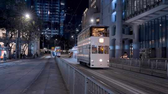 香港中环公交车站夜景延时