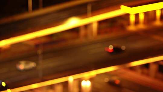 夜晚城市道路汽车虚化光斑景观视频素材模板下载