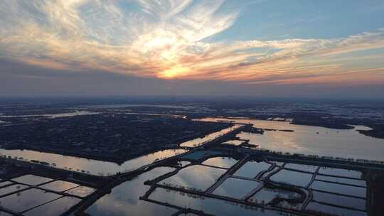 航拍 夕阳 航拍夕阳 湿地 北方 冬天 下午