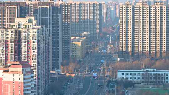 北京城市街道交通高视角白昼风光