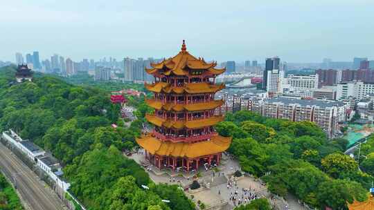 武汉黄鹤楼航拍湖北武昌区地标建筑城市风景