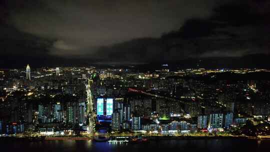 浙江温州城市夜景灯光航拍