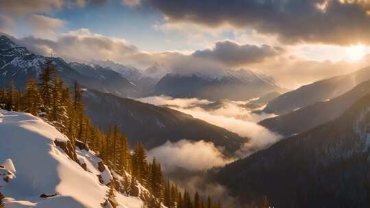 雪山云海日出自然风光