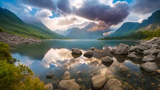 山湖自然风光全景