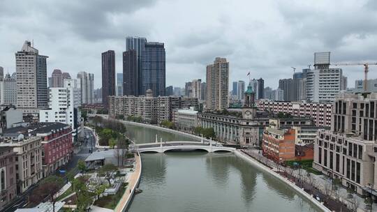 上海浦西苏州河航拍视频素材模板下载