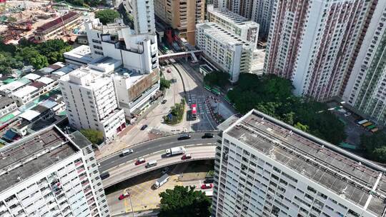 香港街道交通车流航拍城市道路马路车辆行驶