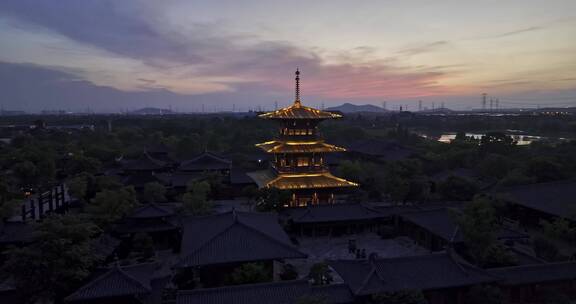 上海松江广富林文化遗址日落绝美晚霞航拍